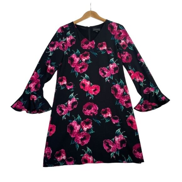 Tahari Floral Print Bell Sleeve Dress size 2 Black - Picture 1 of 8